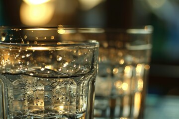 Poster - A close-up view of a glass of water on a table. This versatile image can be used in various contexts