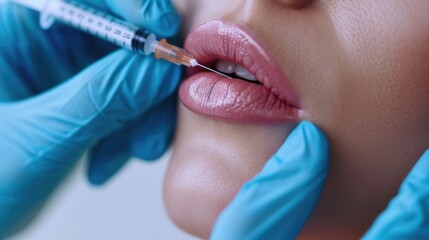 Poster - A close-up image of a person receiving an injection. This image can be used to illustrate medical procedures and healthcare concepts