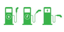 Electric Vehicles Charging Point Icon Set. Car Charging Station Sign Symbol. Vector Illustration