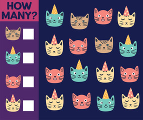 Naklejka na meble How many Cat, game for children. printable worksheet