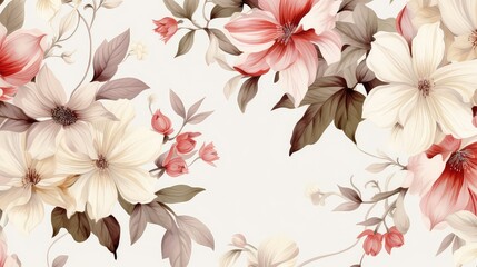 Wall Mural - Seamless floral pattern with magnolia flowers.