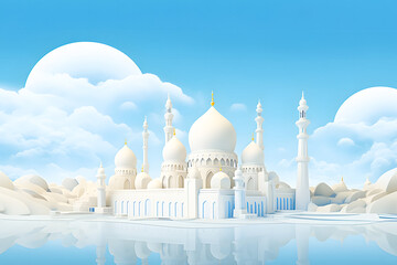 Wall Mural - white mosque on the background of the moon and clouds in the sky