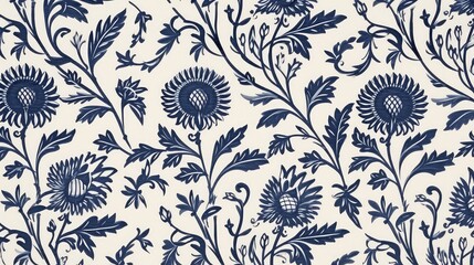 Wall Mural - Seamless floral pattern with blue flowers. Vector illustration in vintage style.