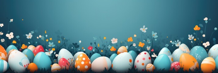 Wall Mural - Easter composition with white spring flowers and eggs
