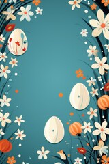 Wall Mural - Easter background with eggs and spring flowers.