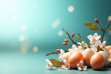 Wall Mural - Colorful Easter Eggs with Spring Flowers