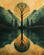 symmetrical painting of the river splitting in two