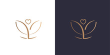 Letter L Logo Flower And Heart Monogram, Circle, Minimal Style Identity Initial Logo Mark. Golden Gradient Vector Emblem Logotype For Business Cards Initials.