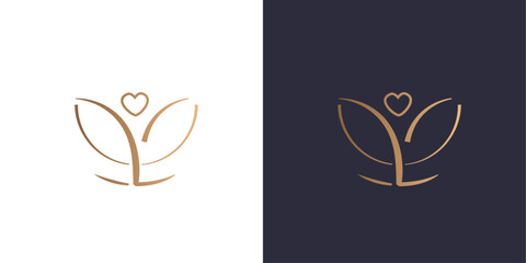 Wall Mural - Letter L logo flower and heart monogram, circle, minimal style identity initial logo mark. Golden gradient vector emblem logotype for business cards initials.