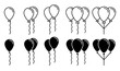 Birthday party balloons vector icon set. black anniversary ballon symbol collection.