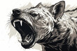 Close-up of the head of a hyena angry ferocious and mean ready to attack roar angry black and white illustrated hand drawn wild animal in monochrome style ai, generative, generative ai