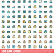 © ylivdesign - 100 bag icons set. Color line set of bag vector icons thin line color flat on white
