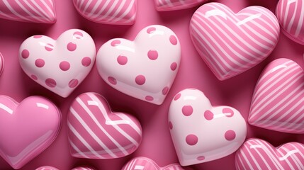 Wall Mural - Pink patterned glossy heart candies with copy space, love, food, Generative AI