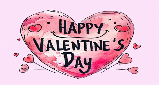 happy valentine day lettering template with valentine's day heart in the background of beautiful pink Generative AI