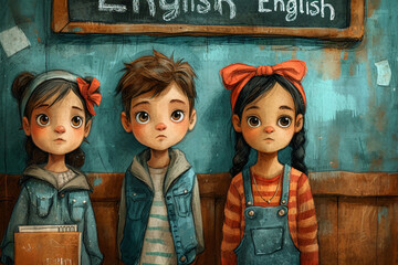 learn english. poster, kids, cute. AI generative