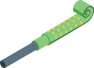 Wall Mural - Green party blower icon isometric vector. Roll blow tool. Carnival party