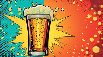 Wow pop art. Sparkling beer. Vector colorful background in pop art retro comic style.