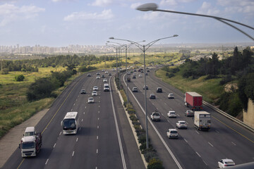 Highway No. 6 in Israel on a normal day with heavy traffic