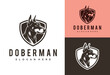doberman dog logo with shield design vector illustration