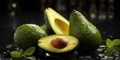Fresh avocado slices with a clear water splash effect. generative AI