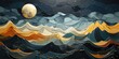 © original logo - An abstract illustration of undulating mountains in gray, black and beige with the moon in the middle. generative AI