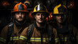 Group of young adult firefighters in protective headgear