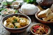 Chicken curry and rice cake Traditional holiday dish from Indonesia and Malaysia