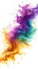 Wall Mural - A colorful explosion of paint on a white background. Mardi Gras background with purple, green and golden colors.