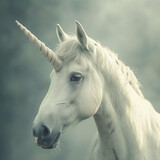 Fototapeta Konie - Close Up of Majestic White Unicorn With Long Horn