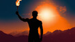 silhouette of a man holding the torch of the olcmpic fire