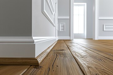 Wall Mural - Wooden floor complemented by white walls and skirting