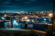 Refugee camp. Background with selective focus and copy space