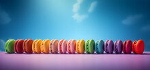 colorful macarons on sunny sky background