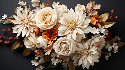 Aufkleber - Flat lay of fresh flowers on white background : Generative AI