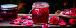 Homemade jam from rose petals on a wooden background. Selective focus.