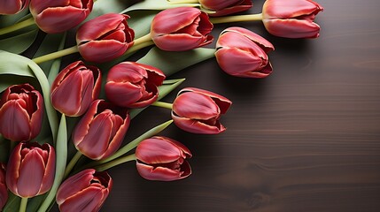 Aufkleber - Beautiful red tulips on white background with copy space for text. Top view, flat lay : Generative AI