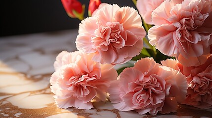 Aufkleber - carnations flowers on a marble background : Generative AI