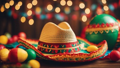 Festive Cinco de Mayo Decor with Sombrero and Maracas