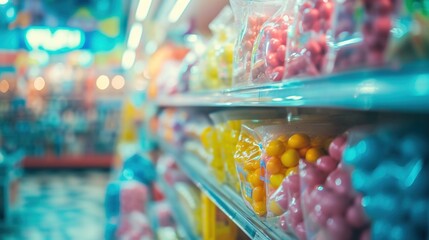 Sticker - A store shelves filled with candy and other items in a grocery, AI