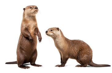 Wall Mural - Two otters couple on isolated background