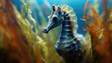 Fototapeta  - colorful seahorse camouflaged among swaying seagrass generative ai