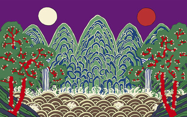 Wall Mural - Sun and Moon and Five Peaks