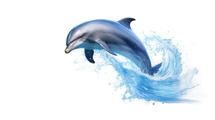 Wall Mural - Highly detailed portrayal of a bottlenose dolphin leaping playfully out of the water generative ai