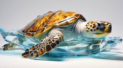 Wall Mural - Intricate depiction of a sea turtle gliding gracefully through crystal-clear waters generative ai