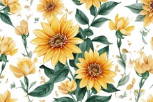 Yellow Flowers Watercolor Seamless Patterns Generative AI