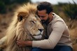 Lion is friends with a man Ai Generative