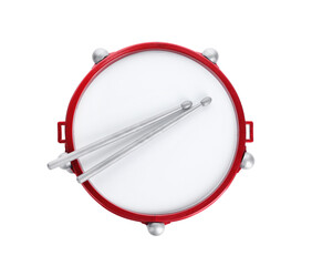 Wall Mural - Drum with sticks isolated on white, top view