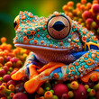 A Brazilian tree frog amidst the vibrant colors of the rainforest