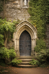  Gothic Doorway Amidst Lush Greenery