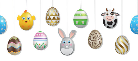 Wall Mural - easter seamless border with colorful eggs